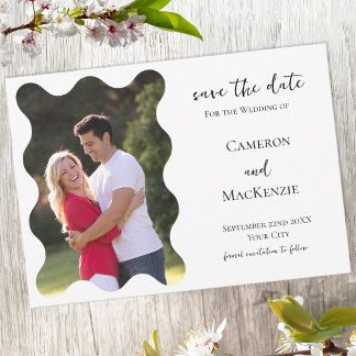 Modern Wavy Photo Wedding Save the Date Invitation