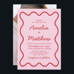 Modern Wavy Pink and Red Retro Squiggle Wedding Invitation<br><div class="desc">Announce your wedding day with style and flair using our Modern Wavy Pink and Red Retro Squiggle Wedding Invitation. This contemporary design features playful wavy, curvy lines in a vibrant combination of retro pink and red hues, creating an invitation that exudes both modern sophistication and retro charm. The fusion of...</div>
