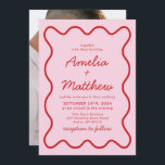 Modern Wavy Pink and Red Retro Squiggle Wedding Invitation<br><div class="desc">Announce your wedding day with style and flair using our Modern Wavy Pink and Red Retro Squiggle Wedding Invitation. This contemporary design features playful wavy, curvy lines in a vibrant combination of retro pink and red hues, creating an invitation that exudes both modern sophistication and retro charm. The fusion of...</div>