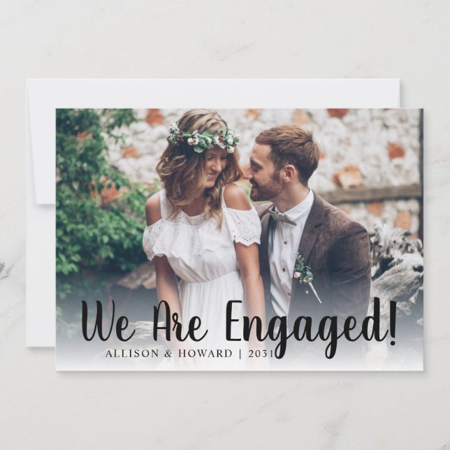 Modern We Are Engaged Photo Script Engagement Announcement (Front)