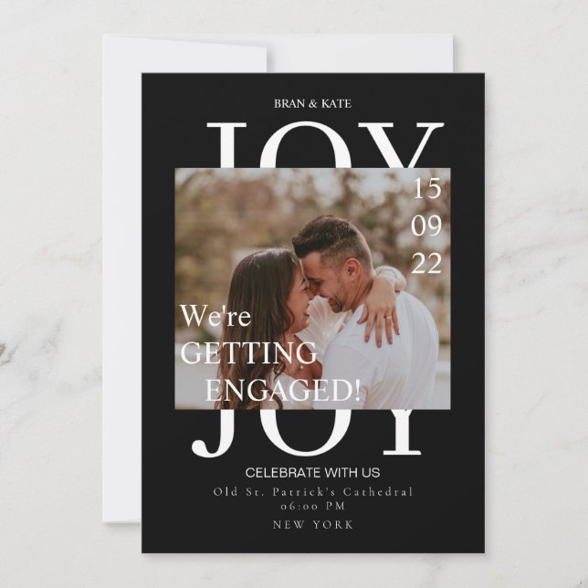 Modern We Are Getting Engaged Photo JOY Engagement Invitation (Front)