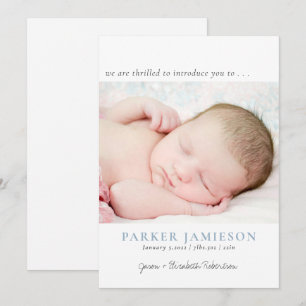 Modern We Are Thrilled  Baby Boy Photo Blue Birth  Announcement