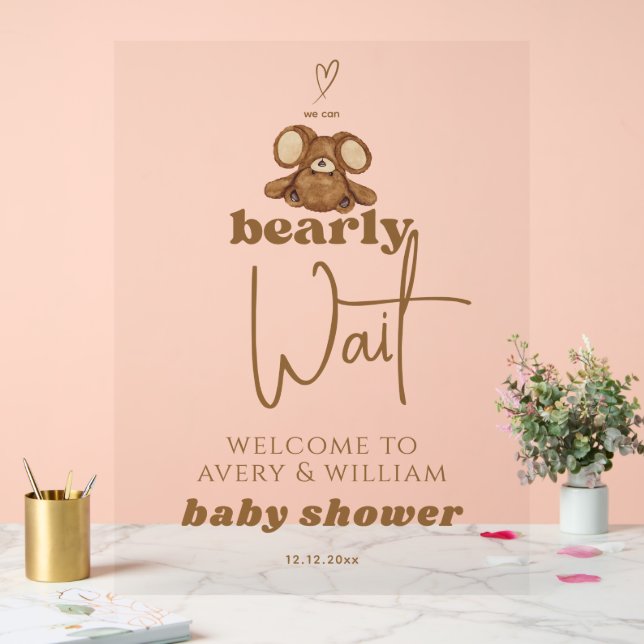 Modern We Can Bearly Wait Baby Shower  Acrylic Sign (Wedding)