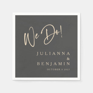 Modern We Do Elegant Custom Black Beige Wedding  Napkin