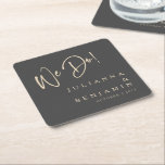 Modern We Do Elegant Custom Black Beige Wedding Square Paper Coaster<br><div class="desc">Custom Modern We Do Elegant Black and Beige Wedding Paper Coaster</div>