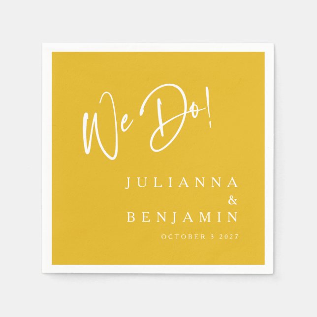 Modern We Do Elegant Custom Saffron Yellow Wedding Napkin (Front)
