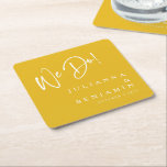 Modern We Do Elegant Custom Saffron Yellow Wedding Square Paper Coaster<br><div class="desc">Modern We Do Elegant Custom Saffron Yellow Wedding Paper Coaster</div>