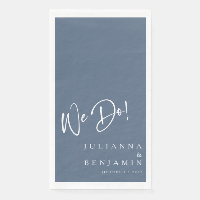 Modern We Do Elegant Custom Slate Blue Wedding Napkin (Front)