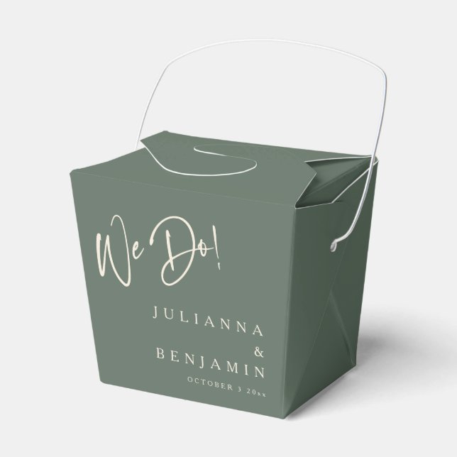 Modern We Do Elegant Custom Wedding Dark Sage  Favour Box (Front Side)