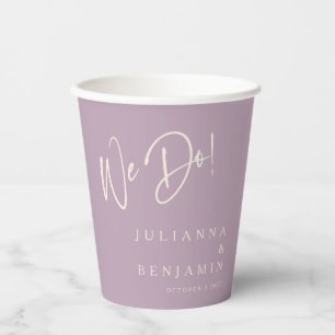 Modern We Do Elegant Custom Wedding Dusty Lilac Paper Cups