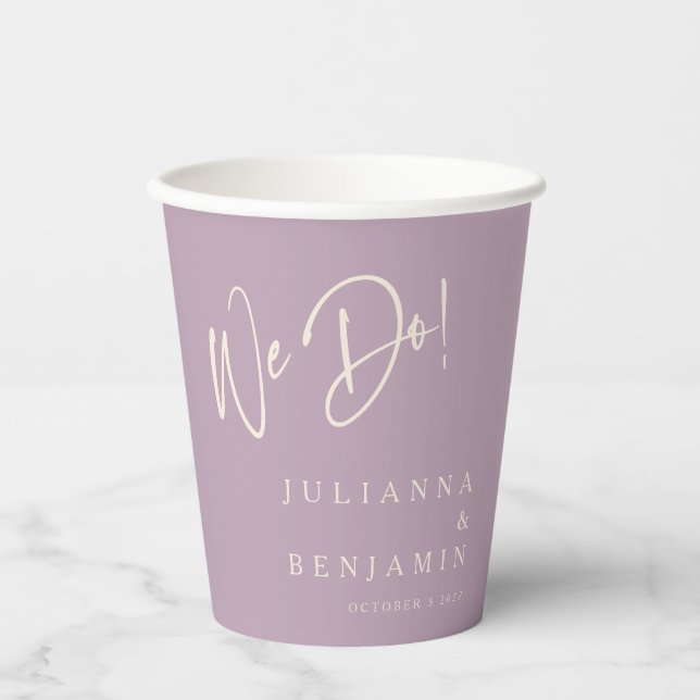 Modern We Do Elegant Custom Wedding Dusty Lilac  Paper Cups (Front)