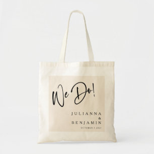 Modern We Do Elegant Custom Wedding Ivory Black Tote Bag