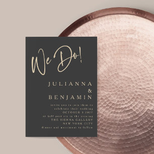Modern We Do Elegant Slate Black Beige Wedding Invitation