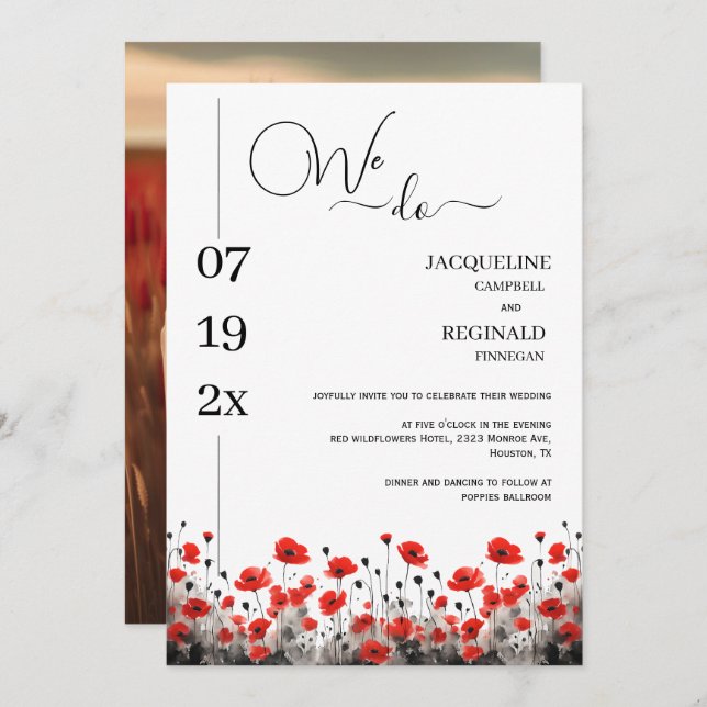 Modern We Do Minimalist Floral Photo Wedding Invitation (Front/Back)