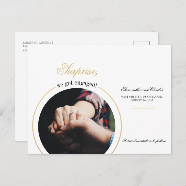 Modern We Got Engaged Photo Engagement Party Invitation Postcard (Front/Back)