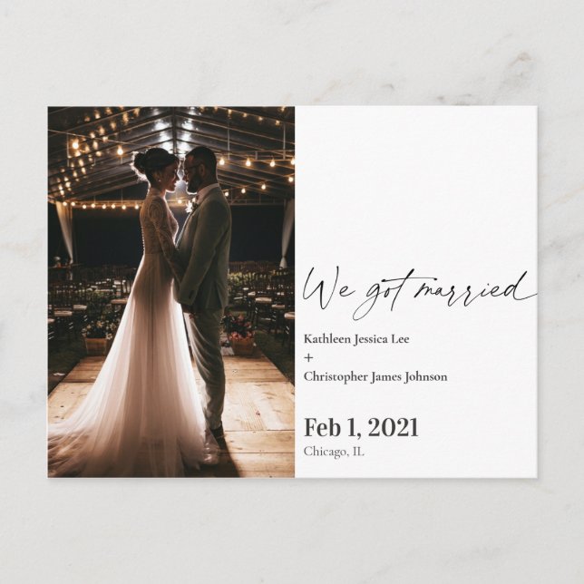 Modern We got married surprise announcement Photo Postcard (Front)
