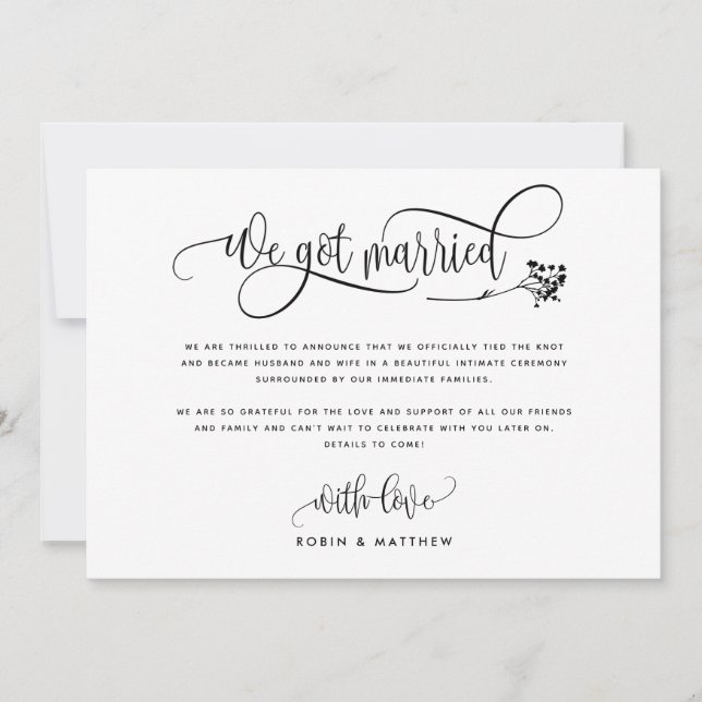 Modern We Got Married Wedding / Elope Announcement (Front)