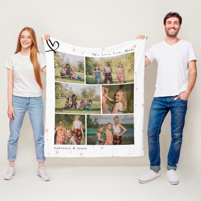 Modern We Love You Abuela Mum Family Photo Collage Fleece Blanket (In Situ)