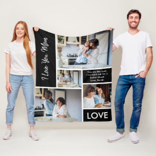 Modern We Love You Black Photo Collage Fleece Blanket