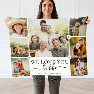 Modern We Love You Bubbe Family Photo Collage Fleece Blanket