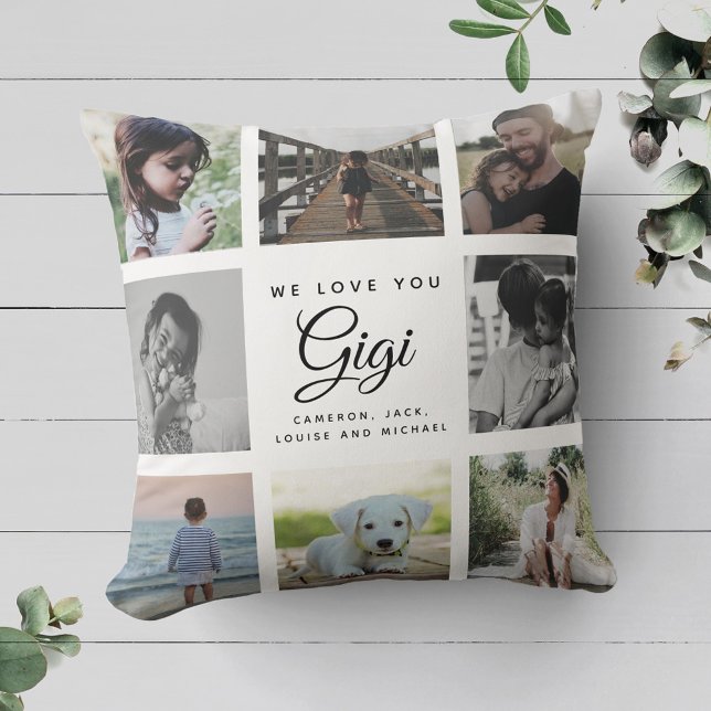 Modern We Love You GIGI Mother's Day Photo Collage Cushion (Creator Uploaded)