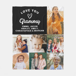 Modern We Love You Grammy Family Photo Collage Fleece Blanket