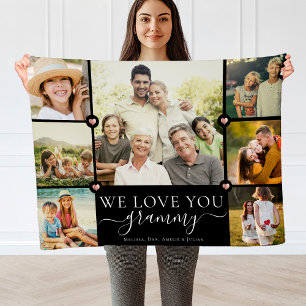 Modern We Love You Grammy Family Photo Collage Fleece Blanket