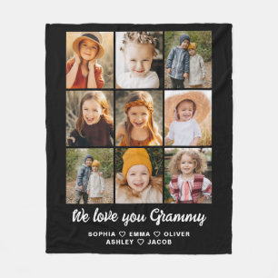 Modern We Love You Grammy Family Photo Collage Fleece Blanket