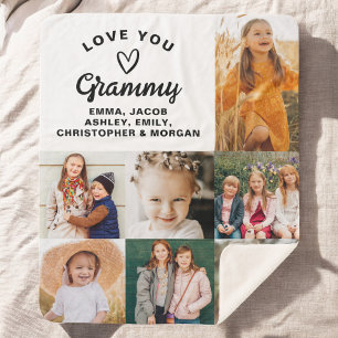 Modern We Love You Grammy Family Photo Collage Sherpa Blanket