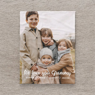 Modern We Love You Grammy Family Single Photo Fleece Blanket