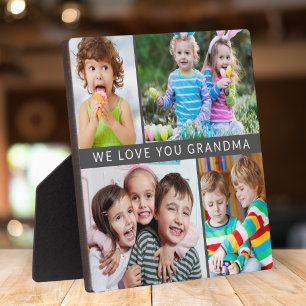 Modern We Love You Grandma 4 Photo Collage Grey Plaque