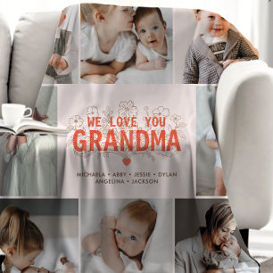 Modern We Love You Grandma Floral 8-Photo Collage Fleece Blanket