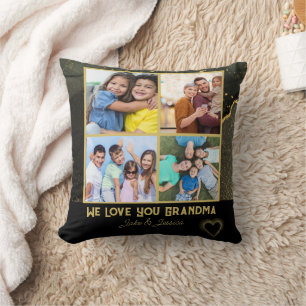 Modern We Love you Grandma Photo Collage Cushion