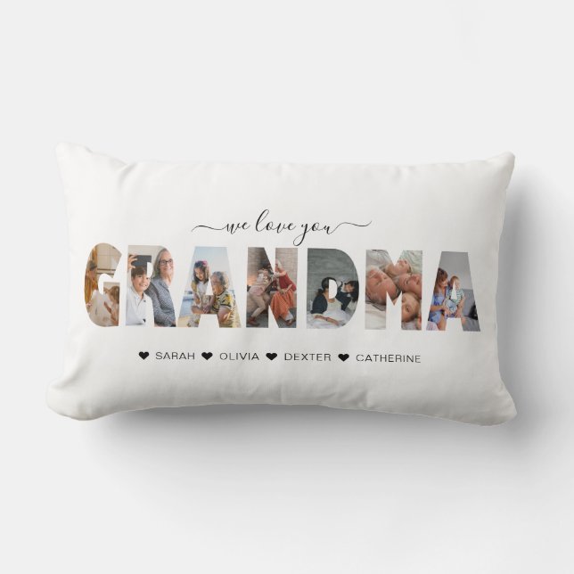 Modern We love you Grandma Photo Collage Message  Lumbar Cushion (Front)