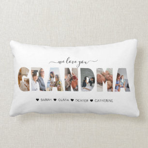 Modern We love you Grandma Photo Collage Message  Lumbar Cushion