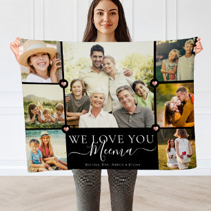 Modern We Love You Meema Family Photo Collage Fleece Blanket