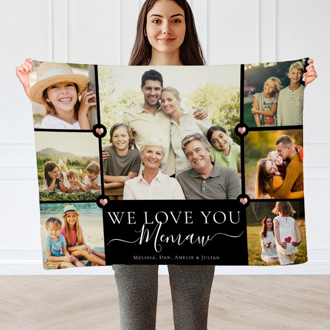 Modern We Love You Memaw Family Photo Collage Fleece Blanket (Creator Uploaded)