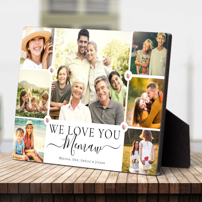 Modern We Love You Memaw Family Photo Collage Plaque (Creator Uploaded)