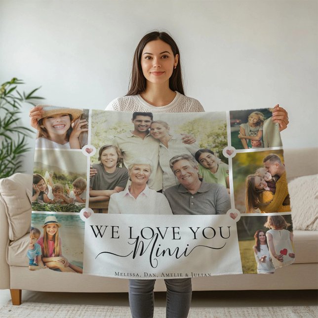 Modern We Love You MIMI Family Photo Collage Fleece Blanket (Creator Uploaded)