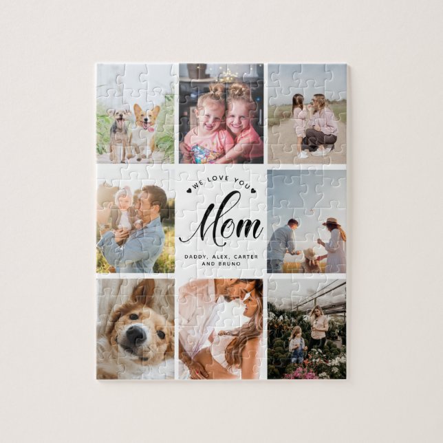 Modern We Love You Mom Personalized Photo Collage Jigsaw Puzzle (Vertical)