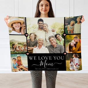 Modern We Love You Mum Family Photo Collage Fleece Blanket