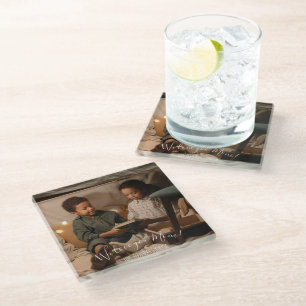 Modern We Love You Mum Photo Glass Coaster