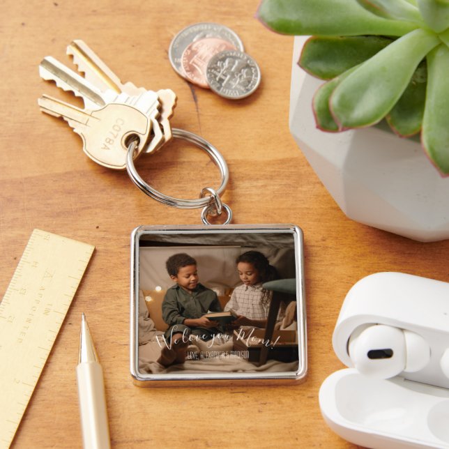 Modern We Love You Mum Photo Keychain (Desk)
