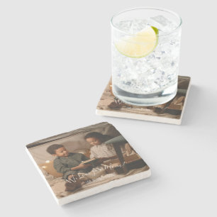 Modern We Love You Mum Photo Stone Coaster