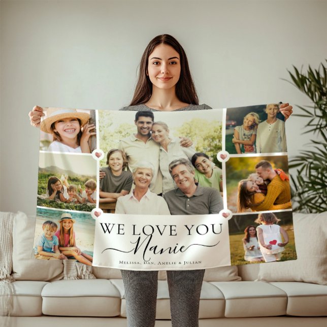 Modern We Love You Nanie Family Photo Collage Fleece Blanket (Creator Uploaded)