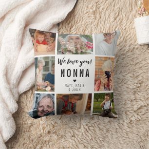 Modern We love you Nonna 8 Photo Collage Cushion