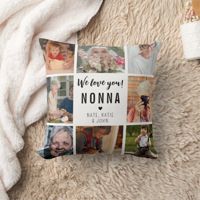 Modern We love you Nonna 8 Photo Collage Cushion (Blanket)