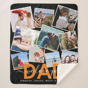 Modern 'We Love You' Photo Collage Dad Sherpa Blan Blanket