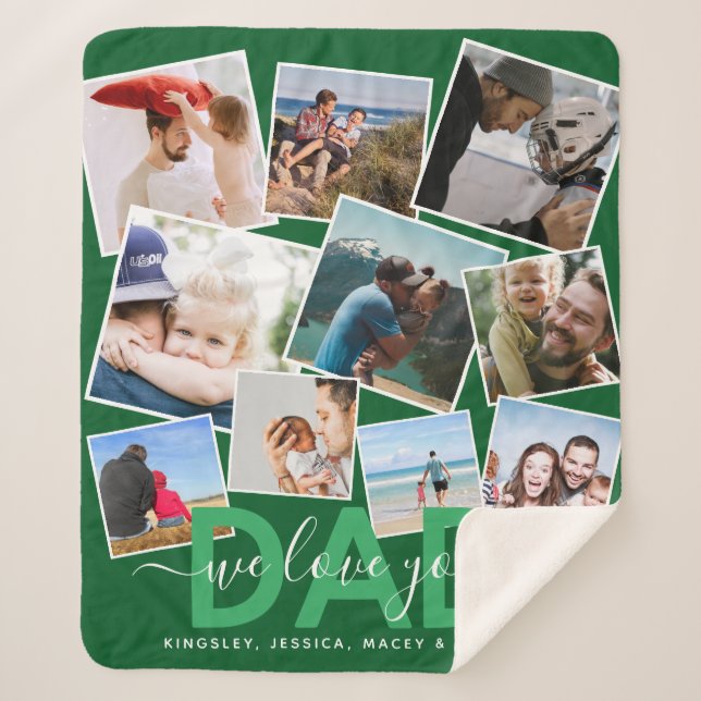 Modern 'We Love You' Photo Collage Dad Sherpa Blan Sherpa Blanket (Front)