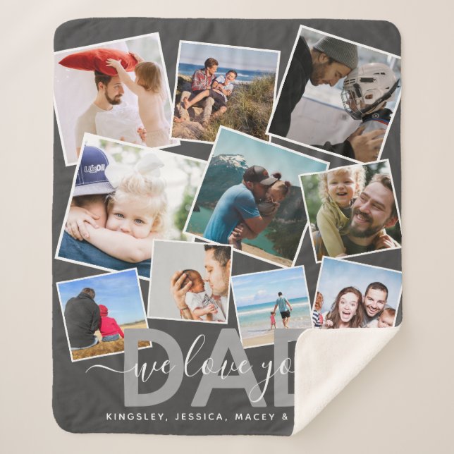 Modern 'We Love You' Photo Collage Dad Sherpa Blan Sherpa Blanket (Front)
